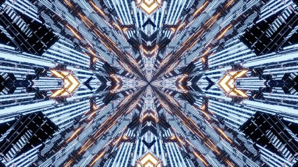 Kaleidoszkóp Folyosó Renderelése Egy Színes Neonfényű Portál Felé — Stock Fotó