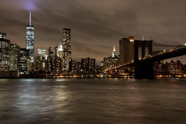 Vue Lower Manhattan Bâtiment World Trade One Pont Brooklyn Environnant — Photo