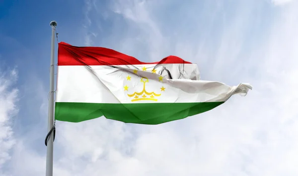 Een Illustratie Van Een Tadzjikistan Vlag Realistische Zwaaiende Stof Vlag — Stockfoto