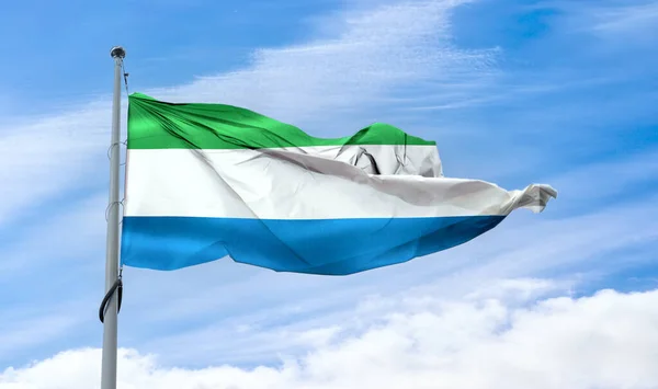 Ilustración Una Bandera Sierra Leona Bandera Tela Ondeante Realista —  Fotos de Stock