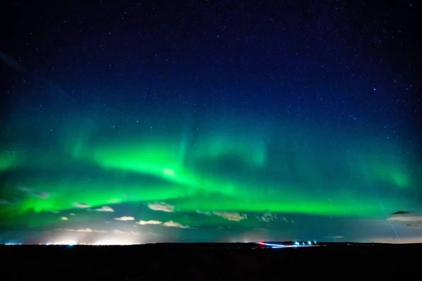 Een Schilderachtig Uitzicht Aurora Borealis Noorderlicht Ijsland — Stockfoto