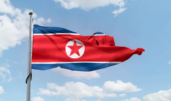 朝鲜国旗 现实的挥动面料国旗 — 图库照片