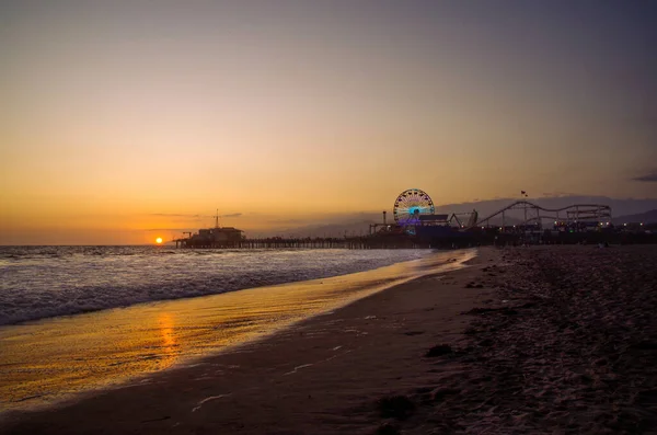 Krásný Záběr Západu Slunce Molu Santa Monica — Stock fotografie