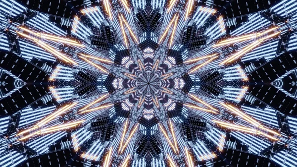 Rendering Kaleidoscope Hallway Portal Colorful Neon Lights — Stock Photo, Image