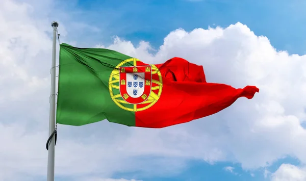 Portekiz Bayrağının Boyutlu Bir Tasviri Gerçekçi Kumaş Bayrağı Sallama — Stok fotoğraf