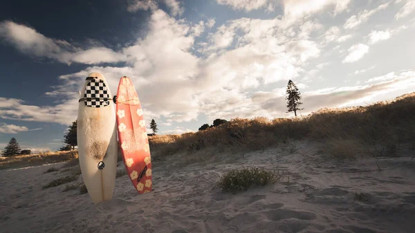 Two Surfing Boards Beach Cloudy Day — Foto Stock