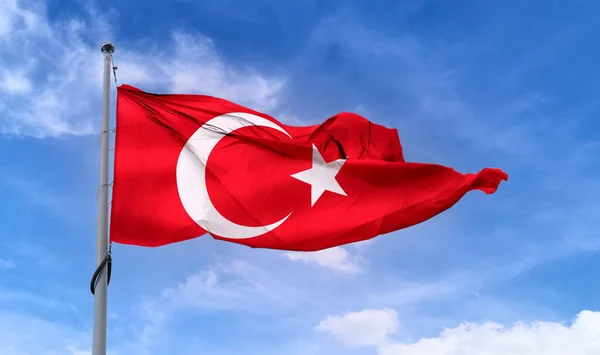 Una Bandera Turquía Bandera Tela Ondeante Realista — Foto de Stock