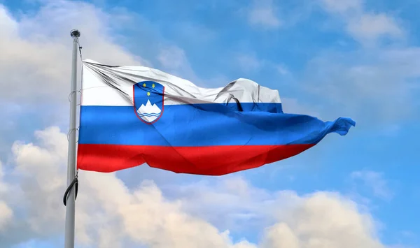 Bendera Slovenia Bendera Lambaian Yang Realistis — Stok Foto