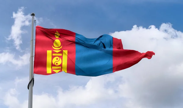 Uma Bandeira Mongólia Bandeira Tecido Ondulante Realista — Fotografia de Stock