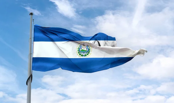 Salvador Bayrağının Boyutlu Bir Tasviri Gerçekçi Sallanan Kumaş Bayrağı — Stok fotoğraf