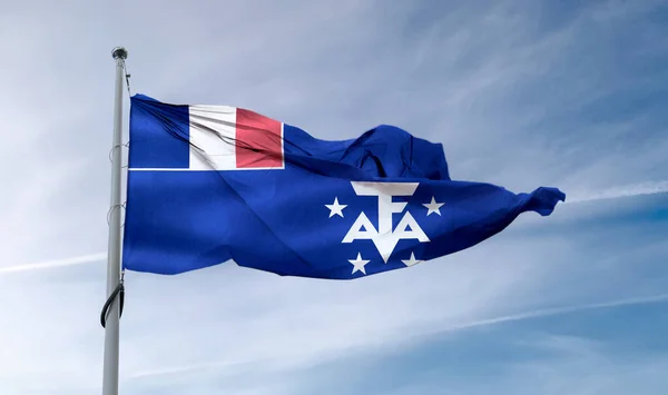 南フランス領土の旗の3Dイラスト 現実的な波の布の旗 — ストック写真