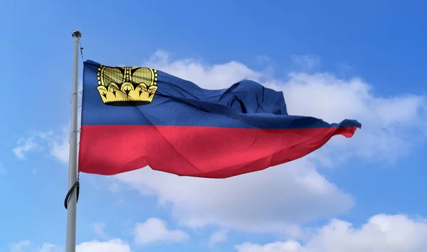 Flaga Liechtensteinu Realistyczna Flaga Falistej Tkaniny — Zdjęcie stockowe
