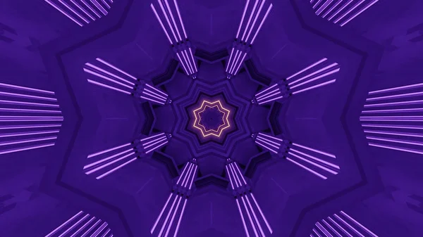 Rendering Futuristic Kaleidoscope Hallway Portal Purple Neon Lights — Stock Photo, Image