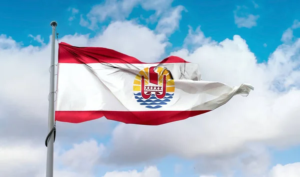 フランス領ポリネシアの旗 現実的な波の生地の旗 — ストック写真