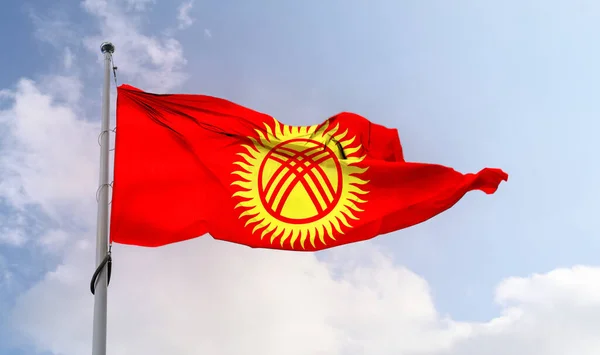 Een Kirgizische Vlag Realistische Zwaaiende Stof Vlag — Stockfoto