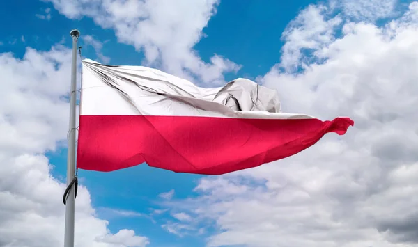 Een Poolse Vlag Realistische Zwaaiende Stof Vlag — Stockfoto