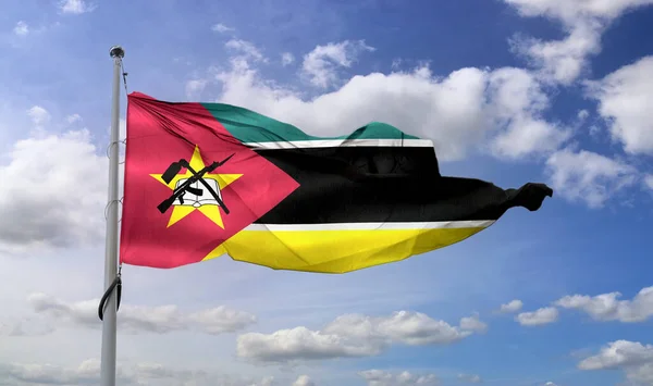 Een Mozambikaanse Vlag Realistische Zwaaiende Stof Vlag — Stockfoto