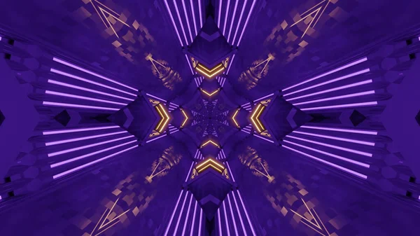 Vykreslení Futuristické Kaleidoskopické Chodby Směrem Portálu Fialovými Neonovými Světly — Stock fotografie