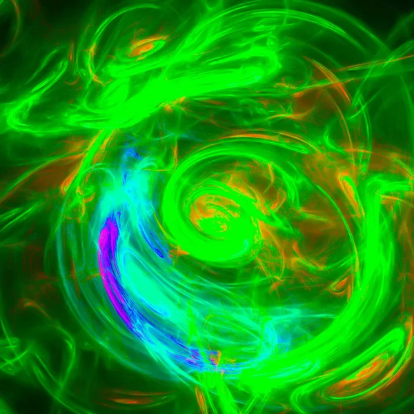 Illustration Bright Neon Green Swirls Long Exposure Black Background — Fotografia de Stock