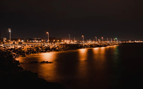 Une Belle Vue Sur Port Montevideo Avec Des Lumières Ville — Photo