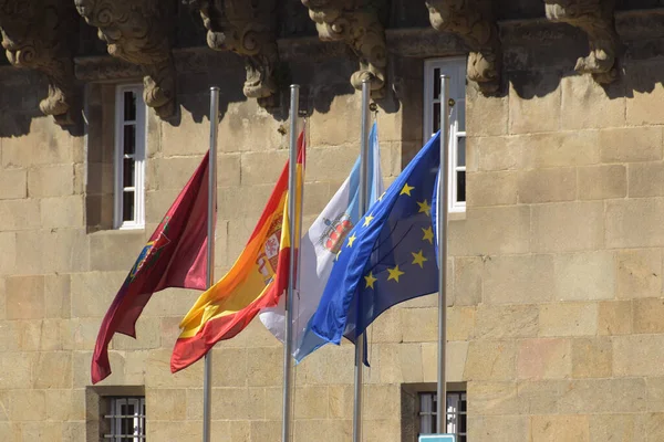 Une Belle Vue Sur Les Drapeaux Conseil Municipal Santiago Compostela — Photo