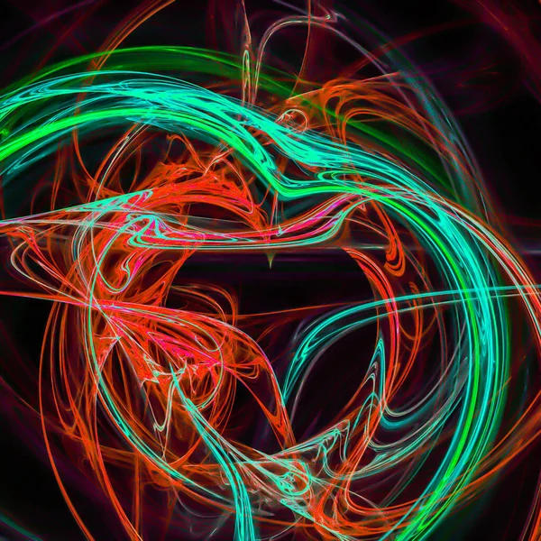 Illustration Bright Neon Colorful Swirls Long Exposure Isolated Black Background — 图库照片