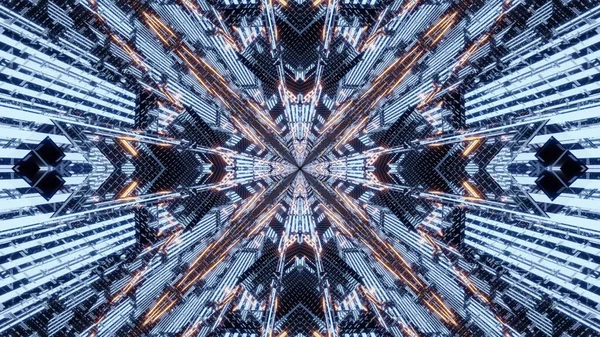 Vykreslení Futuristické Kaleidoskopické Chodby Směrem Portálu Barevnými Neonovými Světly — Stock fotografie