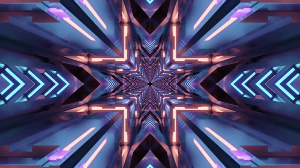 Vykreslení Futuristické Kaleidoskopické Chodby Směrem Portálu Barevnými Neonovými Světly — Stock fotografie