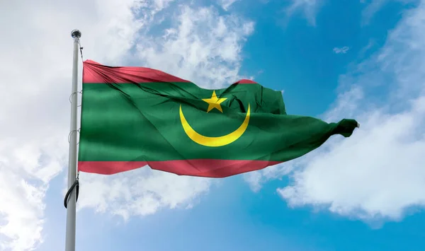 Una Bandera Mauritania Bandera Tela Ondeante Realista — Foto de Stock