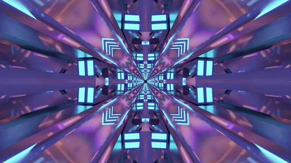 Rendering Futuristic Kaleidoscope Hallway Portal Colorful Neon Lights — Stock Photo, Image