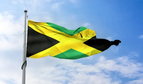 Een Jamaica Vlag Realistische Zwaaiende Stof Vlag — Stockfoto