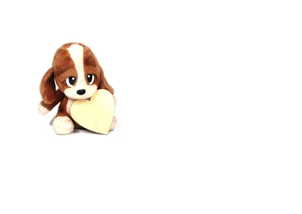 Een Copyspace Shot Van Schattige Hond Speelgoed Houden Een Hart — Stockfoto