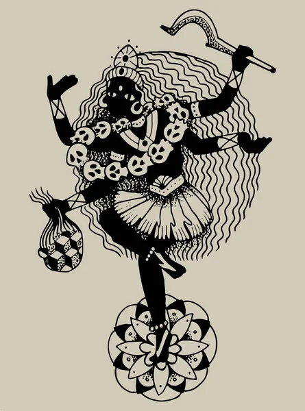 Desenho Vertical Esboço Poderosa Deusa Hindu Durga Kali Mata Com — Fotografia de Stock