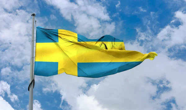Una Bandera Suecia Bandera Tela Ondeante Realista —  Fotos de Stock