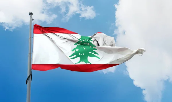 Lebanon Flag Realistic Waving Fabric Flag — Fotografia de Stock