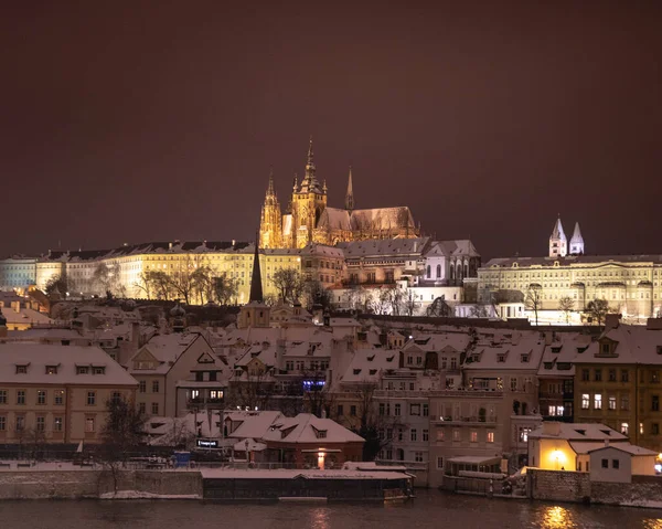 Beautiful Night View Old Buildings Prague Winter — Stock Photo, Image