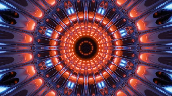 Μια Απόδοση Ενός Φουτουριστικού Διαδρόμου Καλειδοσκόπιο Προς Μια Πύλη Πολύχρωμα — Φωτογραφία Αρχείου