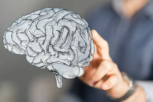 Hand Touching Artificial Brain Concept — Foto Stock