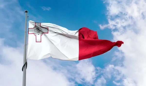 Malta Flagga Realistisk Viftande Tyg Flagga — Stockfoto