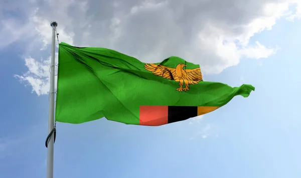 Uma Bandeira Zâmbia Bandeira Tecido Ondulante Realista — Fotografia de Stock