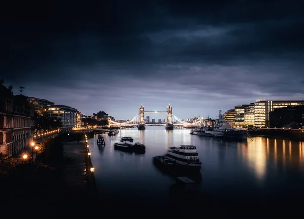 Une Vue Panoramique Tower Bridge Royaume Uni Pendant Nuit — Photo