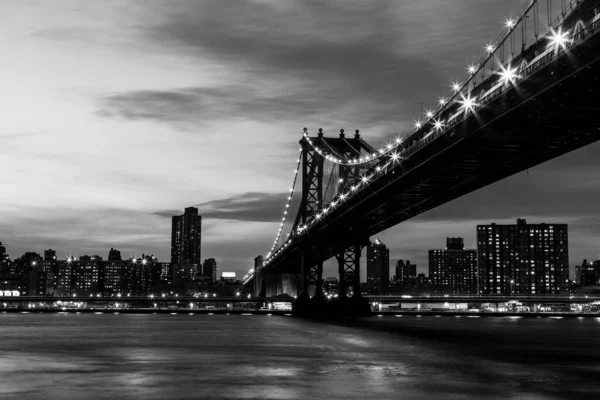 Grayscale Illuminated Bridge Modern City — Stock Photo, Image