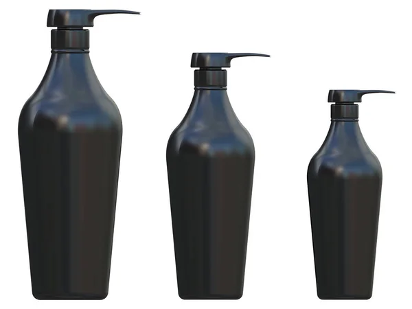 Rendering Three Bottles Different Sizes White Background — Stock Photo, Image