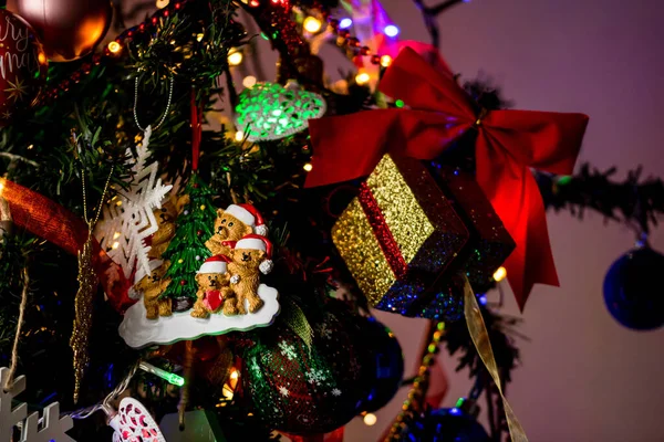 Detailní Záběr Ozdoby Dekorace Vánoční Stromeček — Stock fotografie