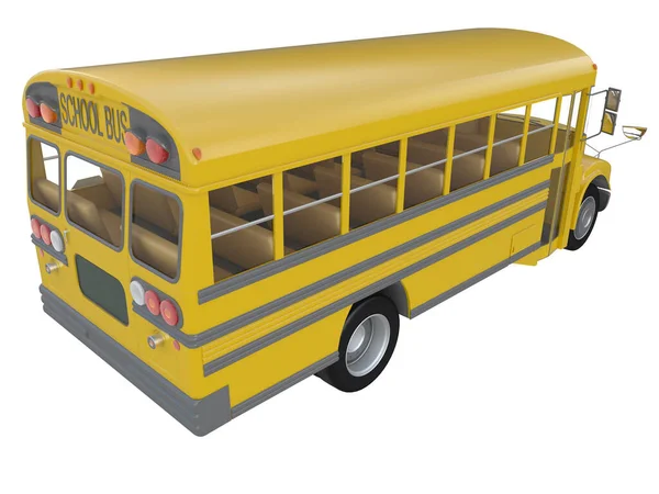 Beyaz Arkaplanda Sarı Bir Okul Otobüsünün Boyutlu Görüntüsü — Stok fotoğraf