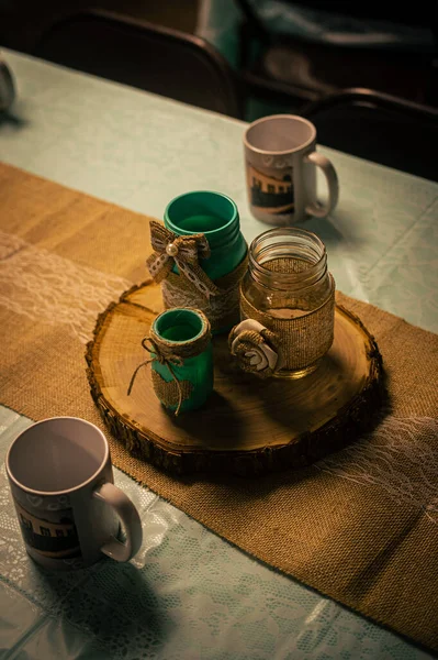 Vertical Shot Decorative Candleholders Table — Stock Photo, Image