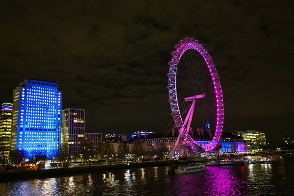 Londra Regno Unito Feb 2020 London Eye Regno Unito Notte — Foto Stock