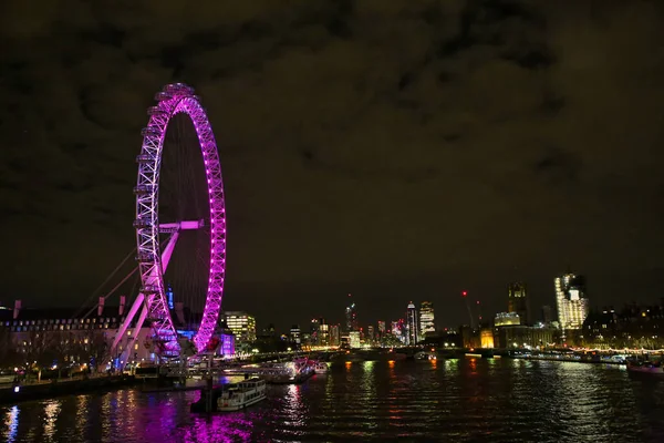 London United Kingdom Лютого 2020 Лондонське Око Велика Британія Вночі — стокове фото