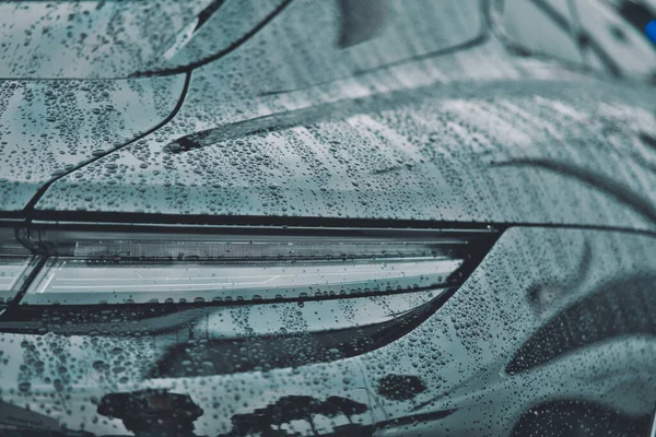 Closeup Shot Raindrops Luxury Sport Car — Foto Stock