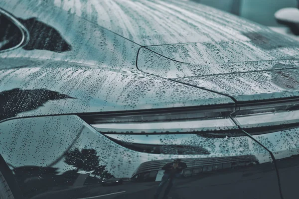 Primer Plano Gotas Lluvia Coche Deportivo Lujo — Foto de Stock